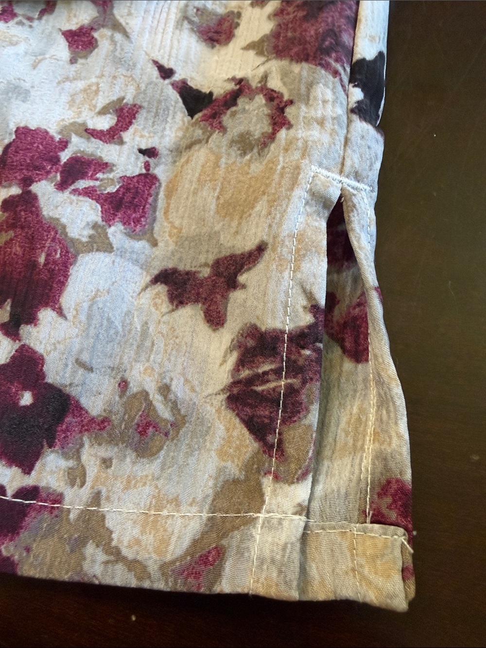 Donnkenny Classics Floral Button-Down Shirt in Burgundy, Taupe and Cream - Picture 4 of 5